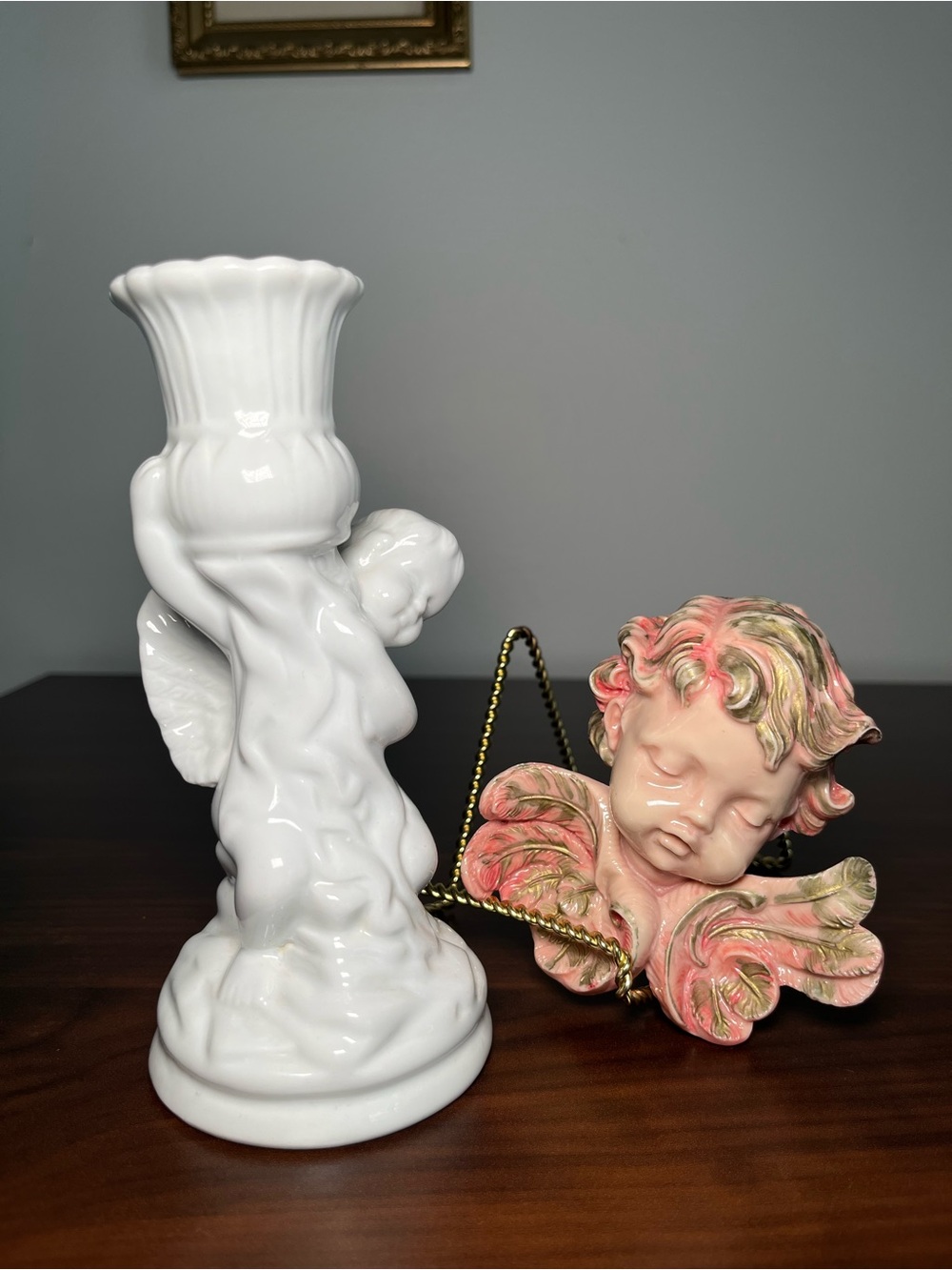 Candle holder & cherub head Angels Candlestick Holder Cupid Angel vintage